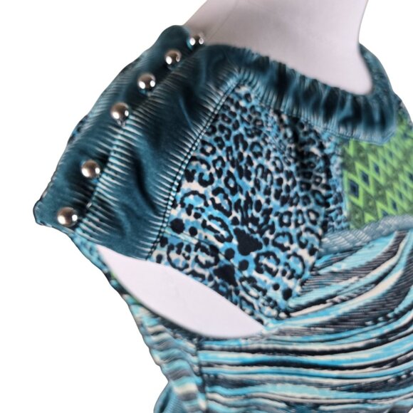 Beige by Eci Turquoise Black Fit Flare Dress 10 Designer Details Turquoise Black - Picture 8 of 14